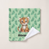 Tigre de dessin mignon sur Feuilles tropicaux (Gant de toilette)