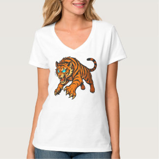 Tigre De Frise Avec Yeux Lumineux T-Shirt Graphiqu