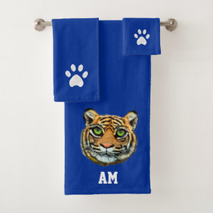 Tigre élégant visage, pattes et monogramme sur ble