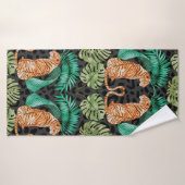 Tigre et Feuilles en Aquarelle Motif sans couture (Serviette de bain)