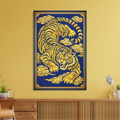 Tigre Impérial – Impression sur toile or et bleu (Insitu(Salon))