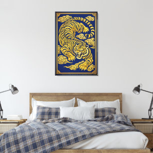 Tigre Impérial – Impression sur toile or et bleu