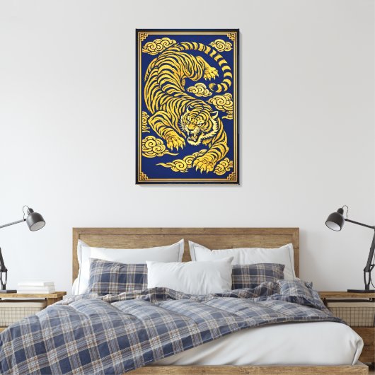 Tigre Impérial – Impression sur toile or et bleu (Insitu(Chambre))