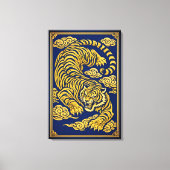 Tigre Impérial – Impression sur toile or et bleu (Recto)