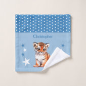 Tigre mignon ajouter nom pois étoiles bleu (Gant de toilette)