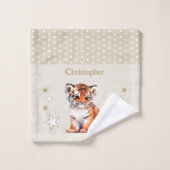 Tigre mignon ajouter nom pois étoiles brun (Gant de toilette)