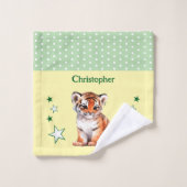 Tigre mignon ajouter nom pois étoiles vert (Gant de toilette)