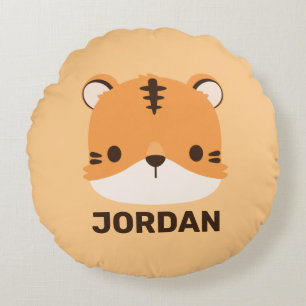 Tigre mignon avec nom personnalisé Coussin rond