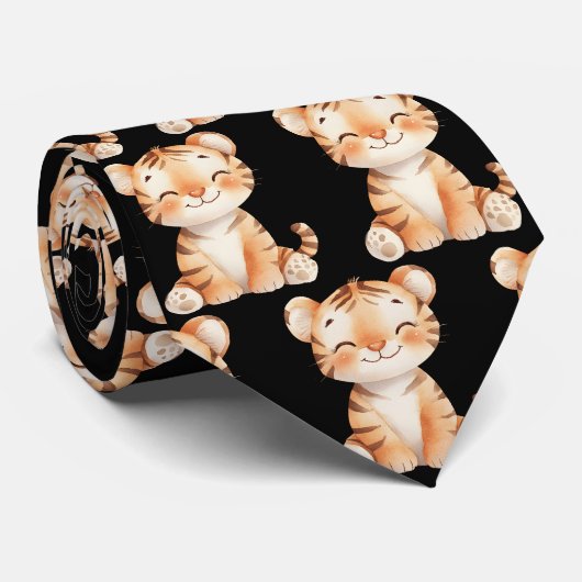 Tigre mignon souriant cravate noire (Roulé)