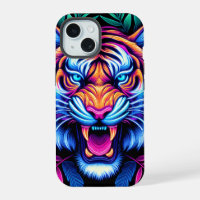 Tigre néon et feuilles de jungle