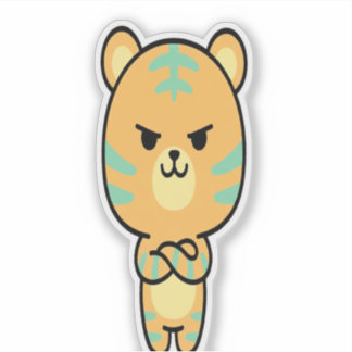Tigre orange grincheux mignon kawaii autocollant d