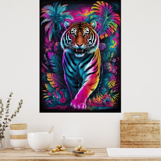 Tigre psychédélique - Poster d'Art Vibrant Neon Ju (Cuisine)