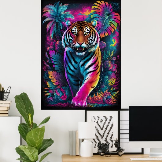 Tigre psychédélique - Poster d'Art Vibrant Neon Ju (Bureau à domicile)