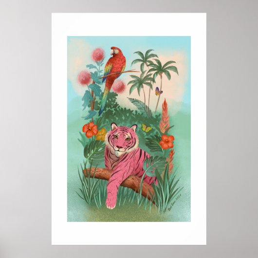 Tigre rose et perroquet Impression tropicale extra (Devant)