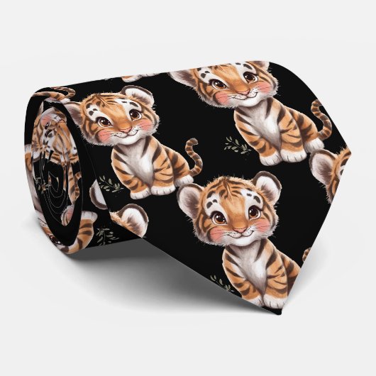 Tigre souriant mignon cravate noire col (Roulé)