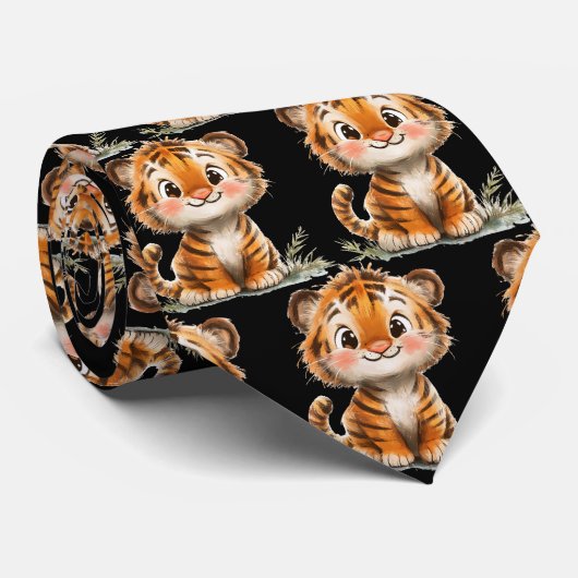 Tigre souriant mignon cravate noire col (Roulé)