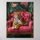 Tigre tropical sur canapé rose Poster Tigre éclect (Devant)