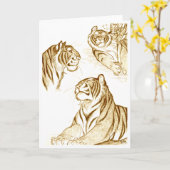 Tigres en sépia carte de voeux (Fleur jaune)
