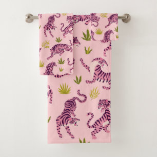 Tigres roses mignons Feuilles tropicales Animal ab