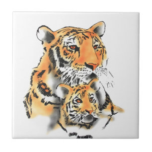 Tigress en Cub Tegeltje