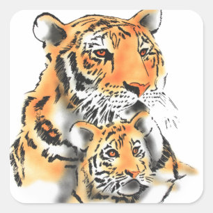 Tigress en Cub Vierkante Sticker