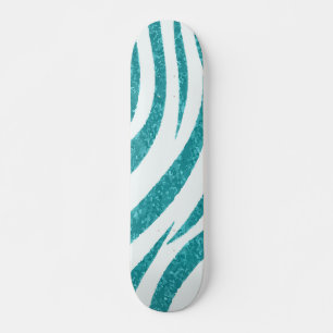Tigroglanspatroon in turkoois op modern wit ontwer skateboard