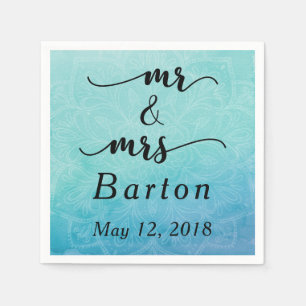 Tigrood & Blauwe Mandala Bruiloft "Dhr & Mw" Typog Servetten