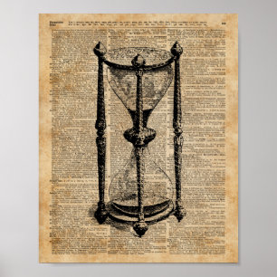 Tijd, antiek Hourglass, zandglas Boekenpagina Poster