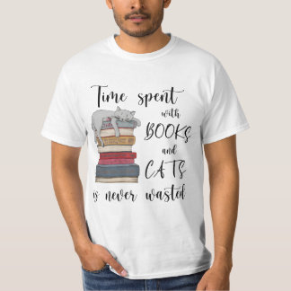 Tijd besteed aan boeken en katten is nooit verspil t-shirt