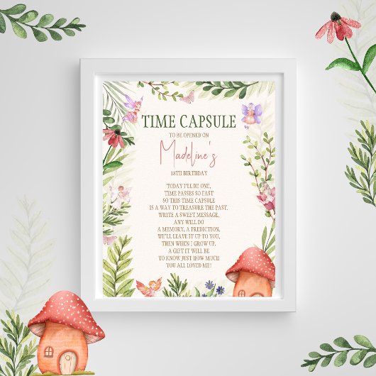 Tijd Capsule Fairy Enchanted Forest 1st Birthday Poster