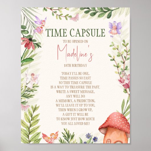 Tijd Capsule Fairy Enchanted Forest 1st Birthday Poster (Voorkant)