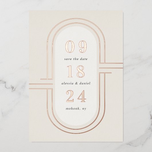 Tijd Capsule | Moderne deco-Folie Sla de datumkaar Folie Uitnodiging (Voorkant)