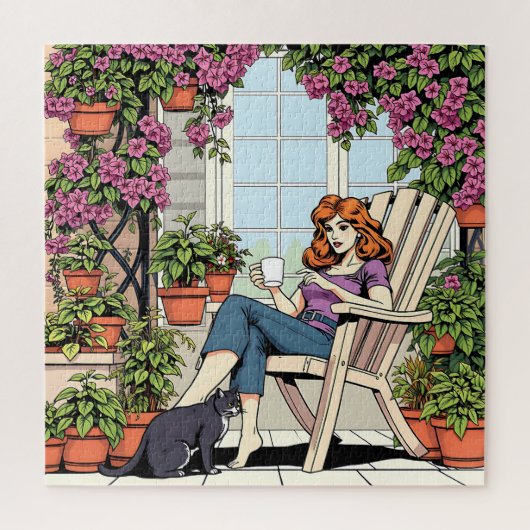Tijd doorbrengen met mijn kat, koffie en Planten Legpuzzel (Verticaal)
