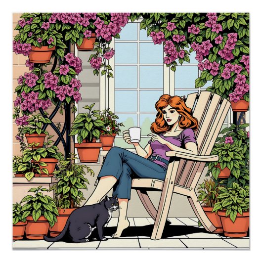 Tijd doorbrengen met mijn kat, koffie en Planten Perfect Poster (Voorkant)