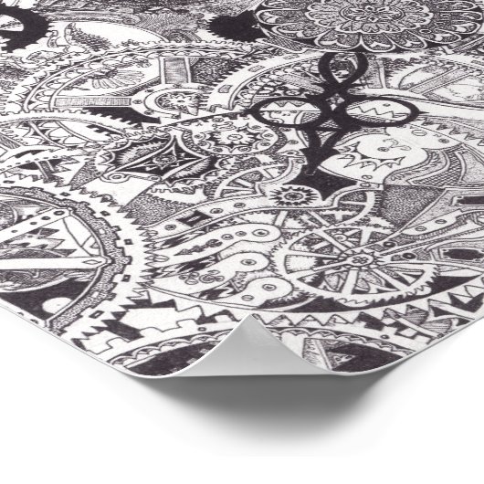 Tijd en geld - zwart en wit steampunk poster (Hoek)