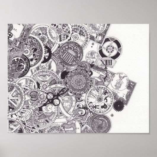 Tijd en geld - zwart en wit steampunk poster (Voorkant)