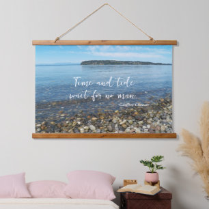 Tijd en getij Geoffrey Chaucer Quote Zeegezicht Hangend Wandkleed