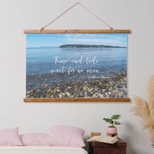 Tijd en getij Geoffrey Chaucer Quote Zeegezicht Hangend Wandkleed (Slaapkamer)