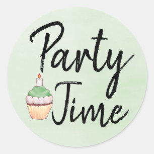 Tijd groene Waterverf Cupcake Birthday Ronde Sticker