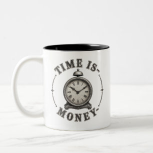 Tijd is Geld Vintage Wekker Motiverend Tweekleurige Koffiemok