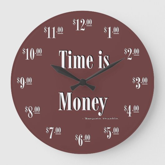 Tijd is Money Clock - White text Grote Klok (Voorkant)
