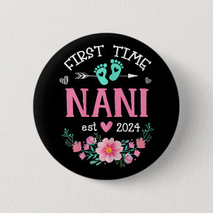 Tijd Nani Est 2024 Bloemen Zwangerschap Aankondigi Ronde Button 5,7 Cm