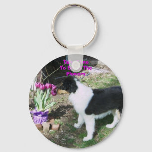 Tijd nemenDe bloemen ruiken Sleutelhanger