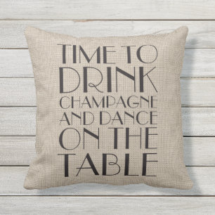 Tijd om Champagne Burlap Outdoor Pillow te Drinken Buitenkussen