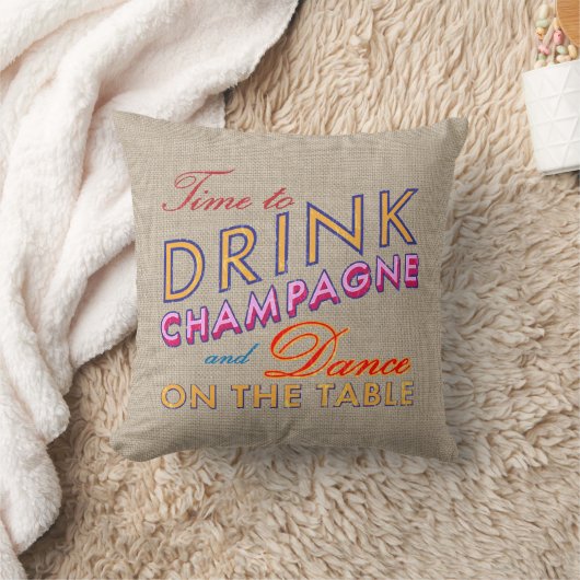 Tijd om Champagne Burlap Pillow te Drinken Kussen (Deken)