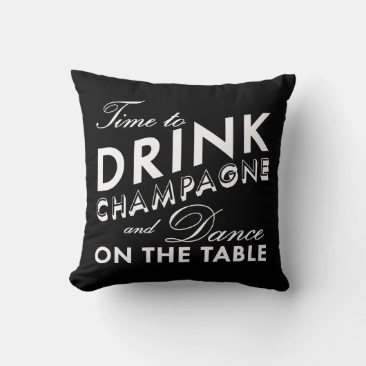 Tijd om Champagne Pillow in Black & White te Drink Kussen (Voorkant)