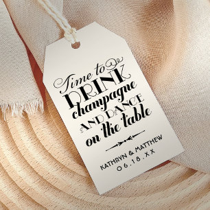 Tijd om champagne te drinken ivoor monogram cadeau cadeaulabel