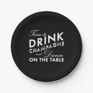 Tijd om Champagne te Drinken - zwart Papieren Bordje