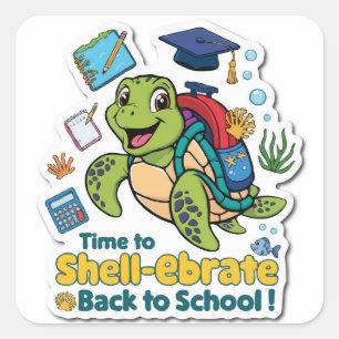 Tijd om de Back-to-School Turtle Funny te vieren Vierkante Sticker