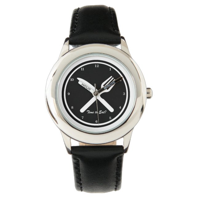 Tijd om Funny Black and White te eten Horloge (Voorkant)
